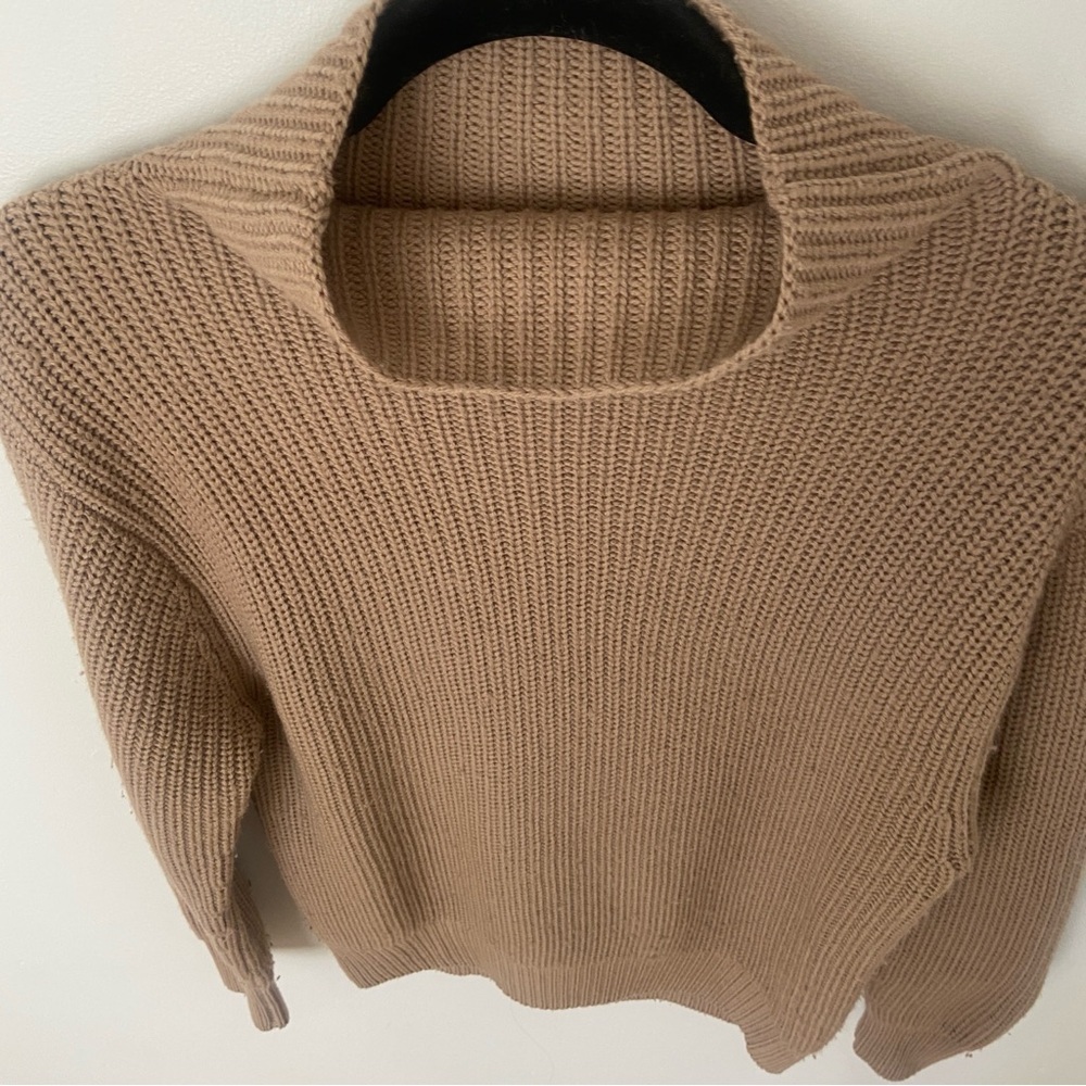 Aritzia Ribbed Cowl Neck Sweater in Camel - Picture 5 of 12